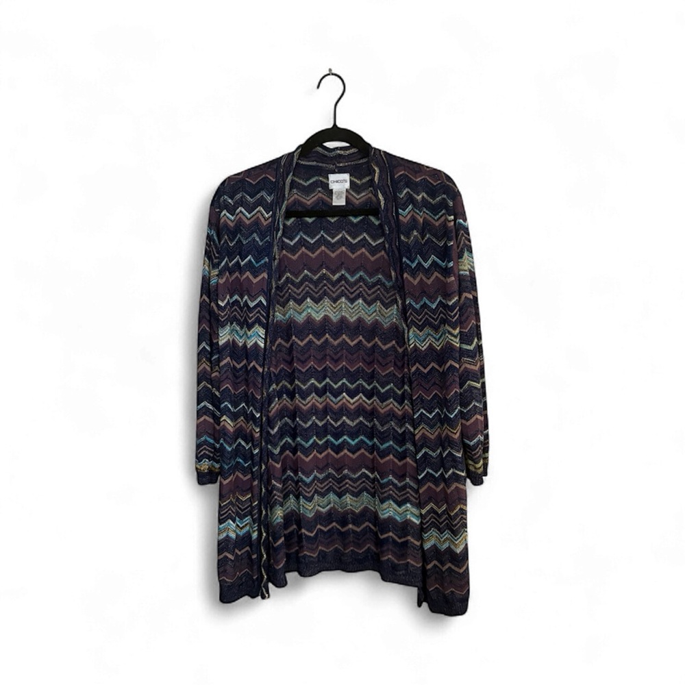 Chico's Chevron Stripe Open Cardigan, Size 2